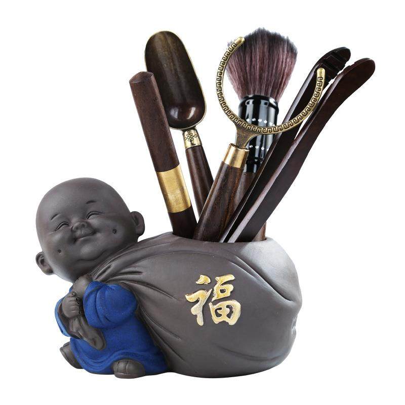 紫砂福字小和尚茶道配件六君子套装功夫茶具配件黑檀木茶夹摆件,餐饮具,整套茶具,淘宝优惠券,粉丝福利购,淘宝优惠卷