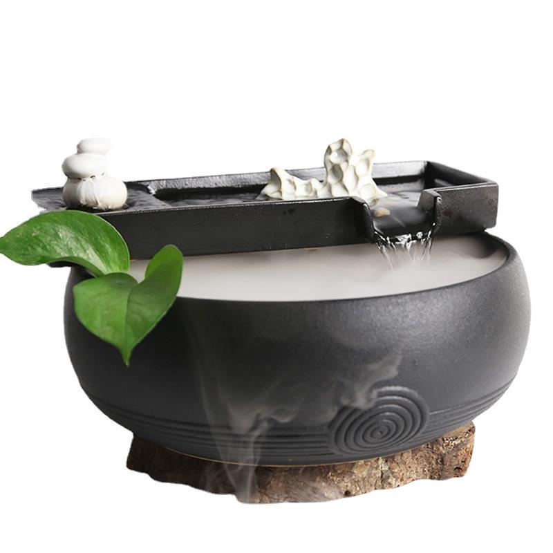 枯石陶瓷流水摆件桌面喷泉循环加湿流水器茶桌茶台禅意瀑布式