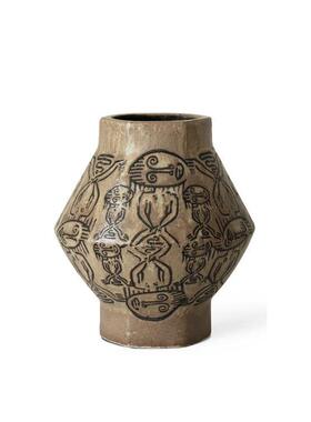 侘寂风复古手绘部落图腾花瓶酒店民宿客厅玄关装饰品刻纹艺术花器