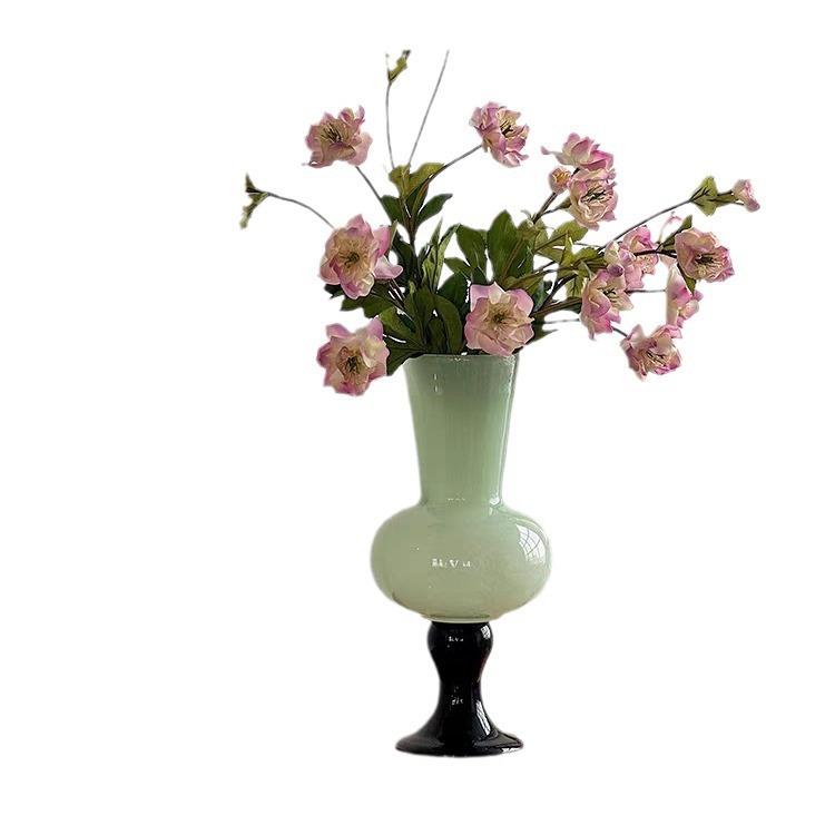 瓶中古玻璃绿花色高ali-8066脚法式高级感花器花插可混批