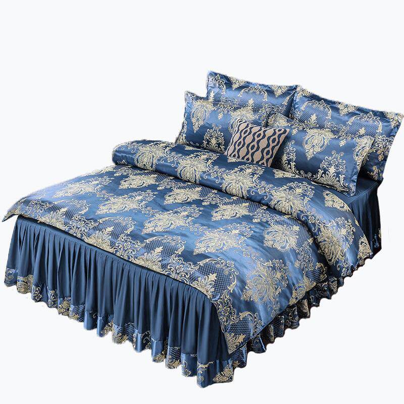 欧式提花床裙款三四件套床单被套夏季冰丝单双人婚庆床品