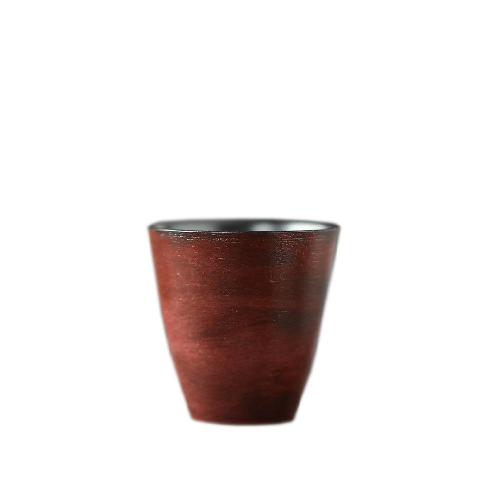 故宫红景德镇手作鎏银文人主人杯赤红古拙刻诗纹陶泥茶杯40