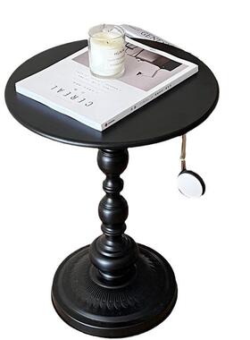 小圆桌沙发边几轻奢移动茶几黑色复古角几创意边桌床头置物架桌子