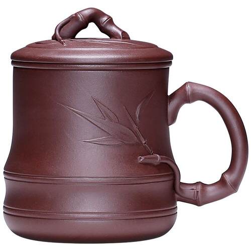 宜兴紫砂杯内胆过滤茶杯非陶瓷办公室功夫茶具套装紫泥竹节三件套