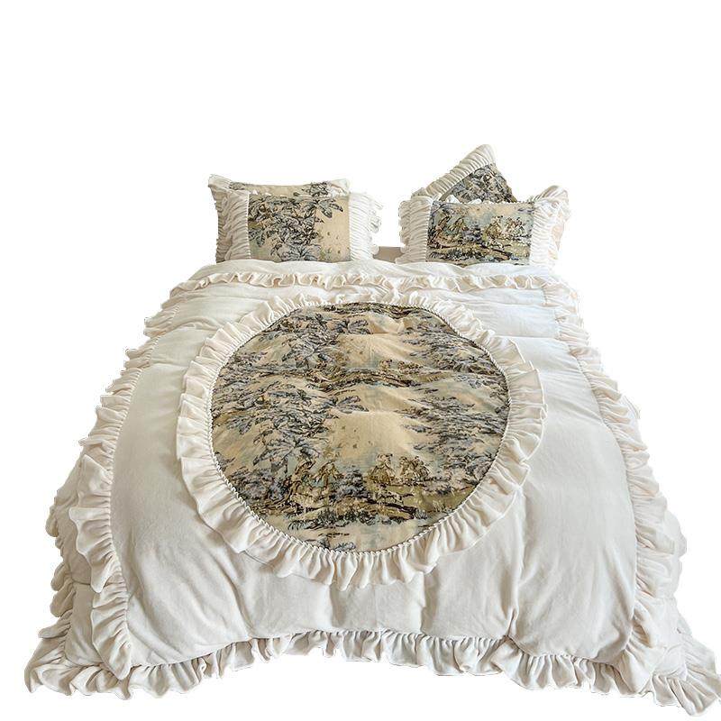 法式复古冬季加绒加厚珊瑚绒床上四件套公主风牛奶绒被套双面毛绒,床上用品,床品套件/四件套/多件套,淘宝优惠券,粉丝福利购,淘宝优惠卷