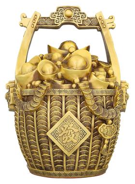 一桶金黄铜摆件招财铜聚宝盆客厅店铺公司开业礼品办公室桌面装饰