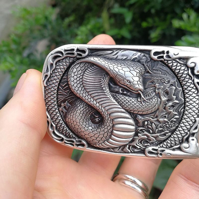 纯银实心十二生肖老虎蛇皮带扣