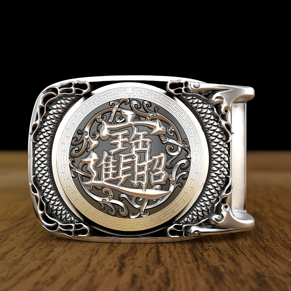 99纯银皮带扣 福气连连 招财进宝 蟠桃观音足银平滑扣送礼佳品