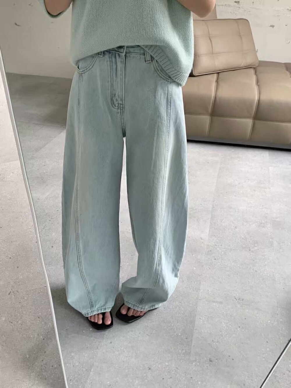 sevenmeter韩版2507正品小个子百搭显瘦直筒阔腿牛仔裤女