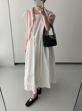 sevenmeter正品短袖连衣裙女夏木耳边拼接度假风气质长裙A7599