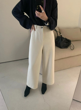 卡曼诗QZX8560韩版高腰显瘦百搭小个子宽松阔腿直筒九分羊毛裤女