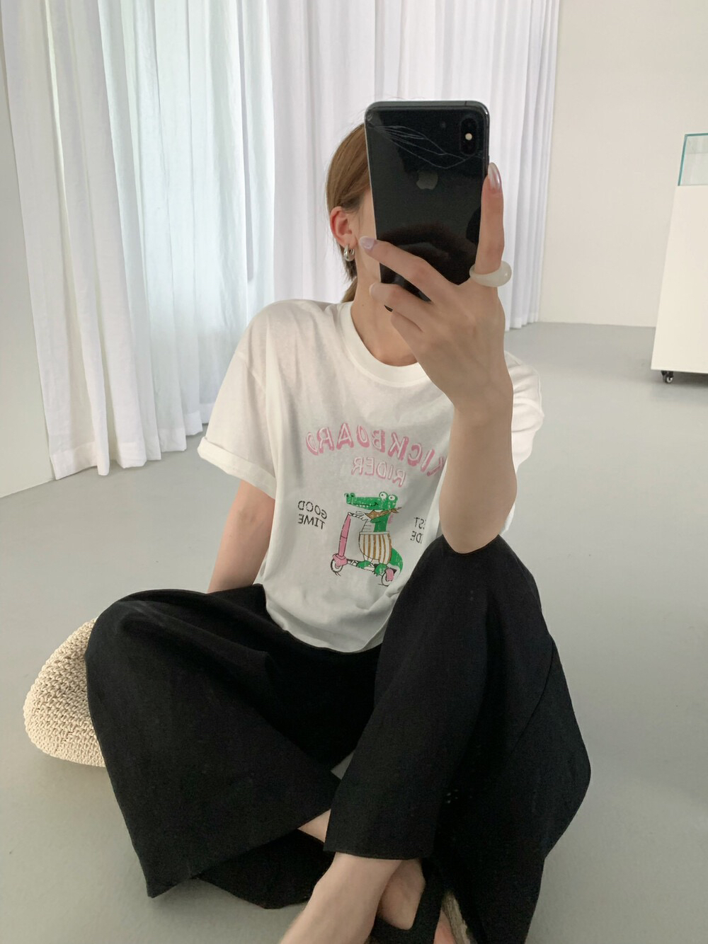 sevenm韩版正品百搭显瘦圆领卡通鳄鱼印花图案休闲百搭短袖81770