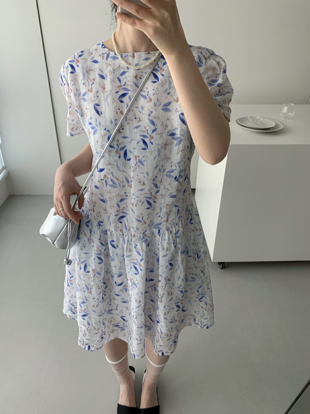 sevenmeter韩版正品田园风小清新百搭显瘦圆领碎花连衣裙女舒适