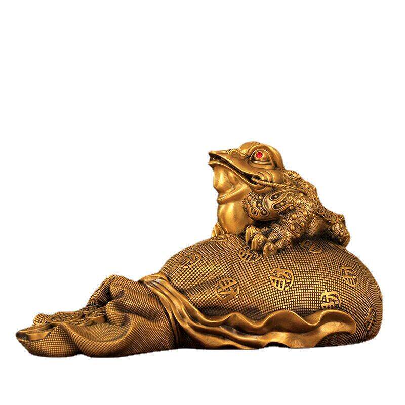 新款纯手工钱袋金蟾三足金蟾摆件招财吸财黄铜金蝉店铺家居收银台