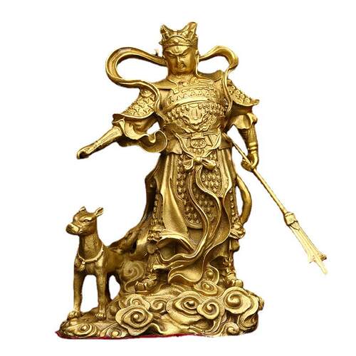 二郎神神像纯铜二郎神杨戬摆件哮天犬二郎真君居家客厅工艺品摆件