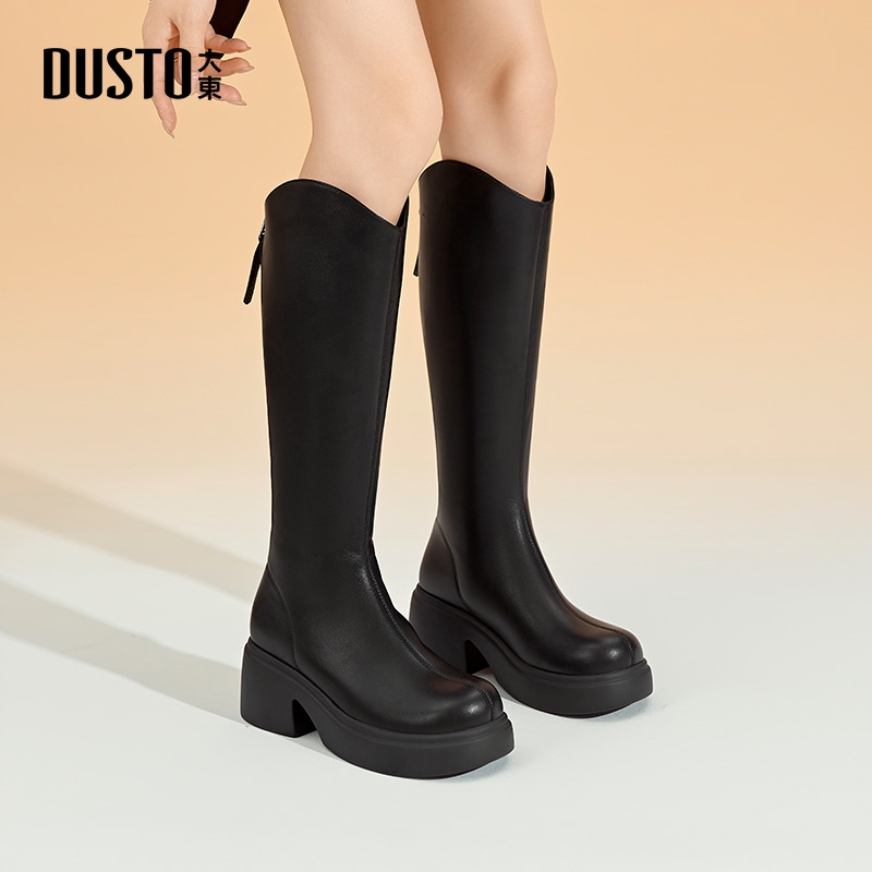 大东女靴长靴骑士圆头厚底不过膝