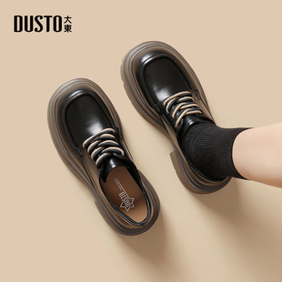 女2026春季 圆头低跟系带乐福鞋 新款 深口单鞋 女鞋 大东英伦风小皮鞋