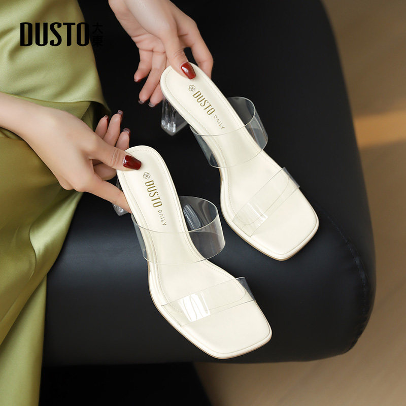 大东时装拖鞋女鞋2026夏季新款透明高跟水晶鞋时装粗跟外穿凉拖女