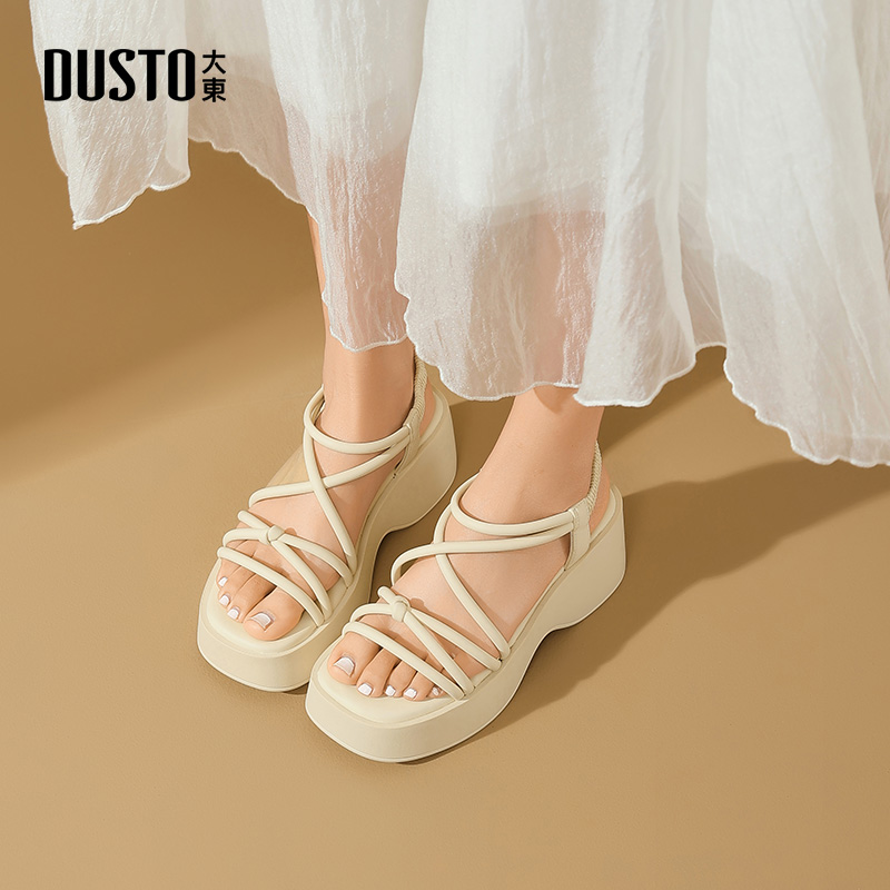 大东凉拖鞋时尚坡跟高跟方头沙滩