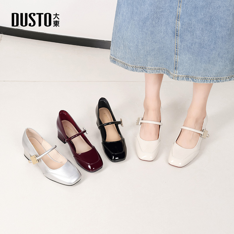 大东玛丽珍鞋舒适粗跟中跟女单鞋