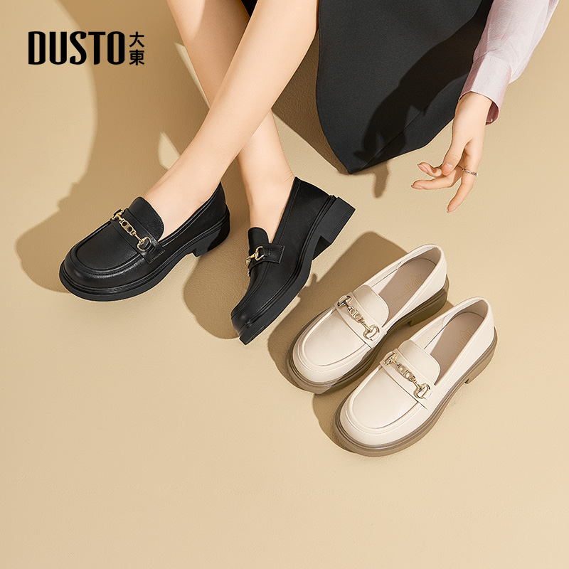 大东乐福鞋女鞋简约法式粗跟单鞋