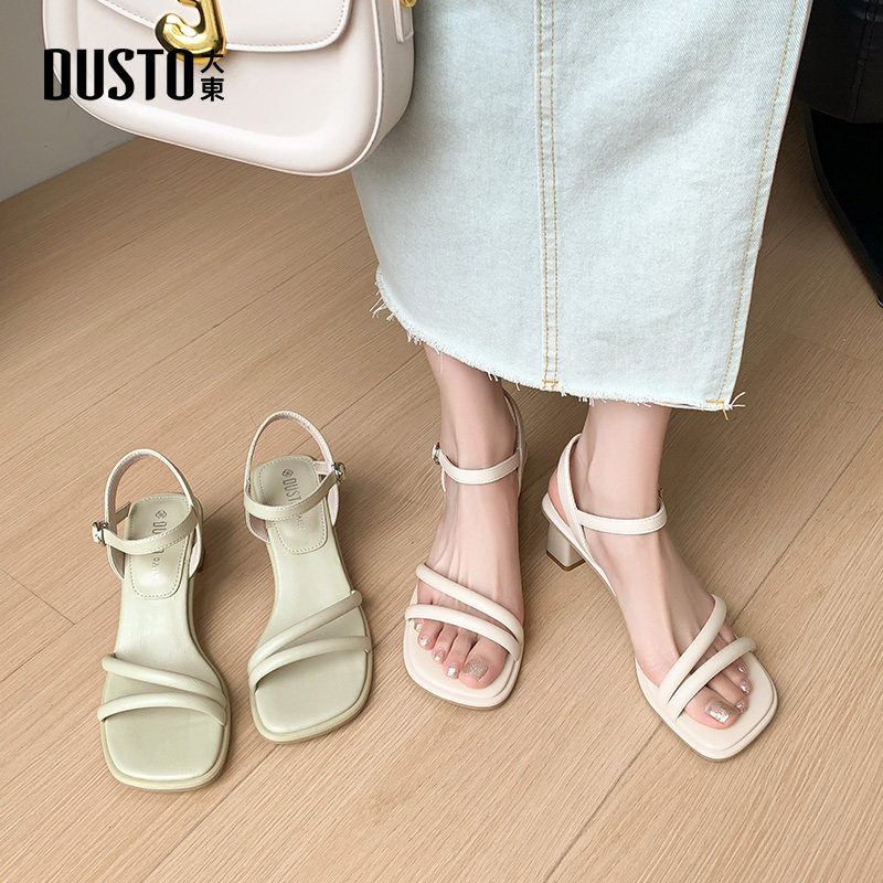 大东凉鞋女2026夏季新款女鞋粗跟高跟优雅细带纯色气质鞋子女凉鞋