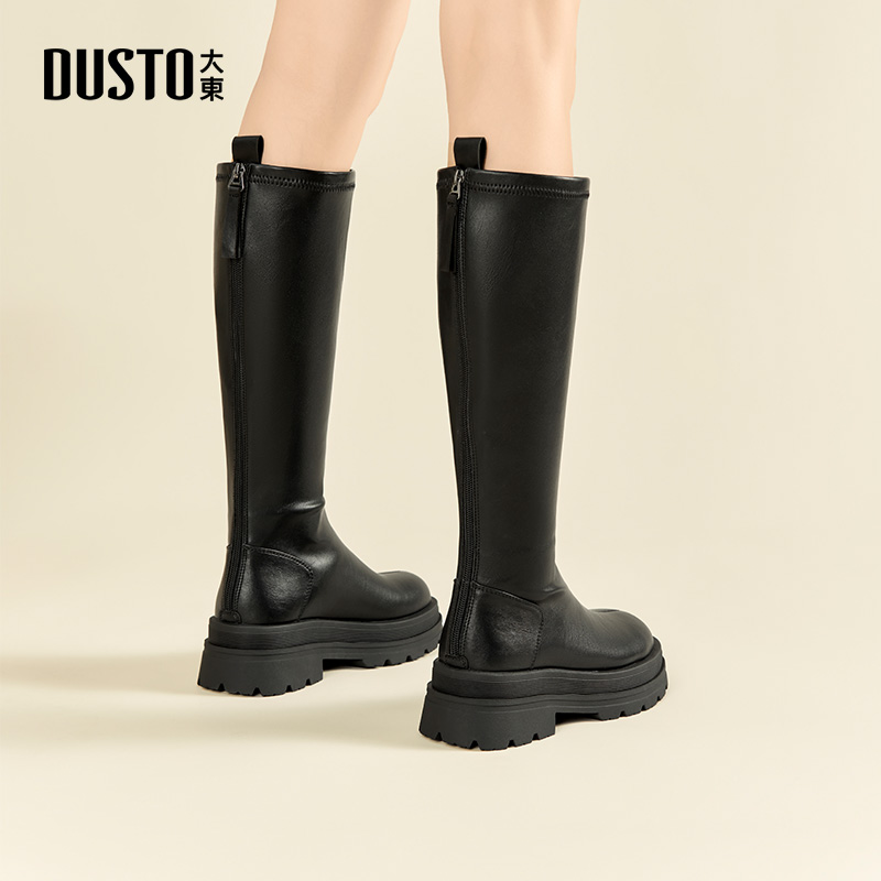 大东女靴骑士靴厚底长筒靴圆头