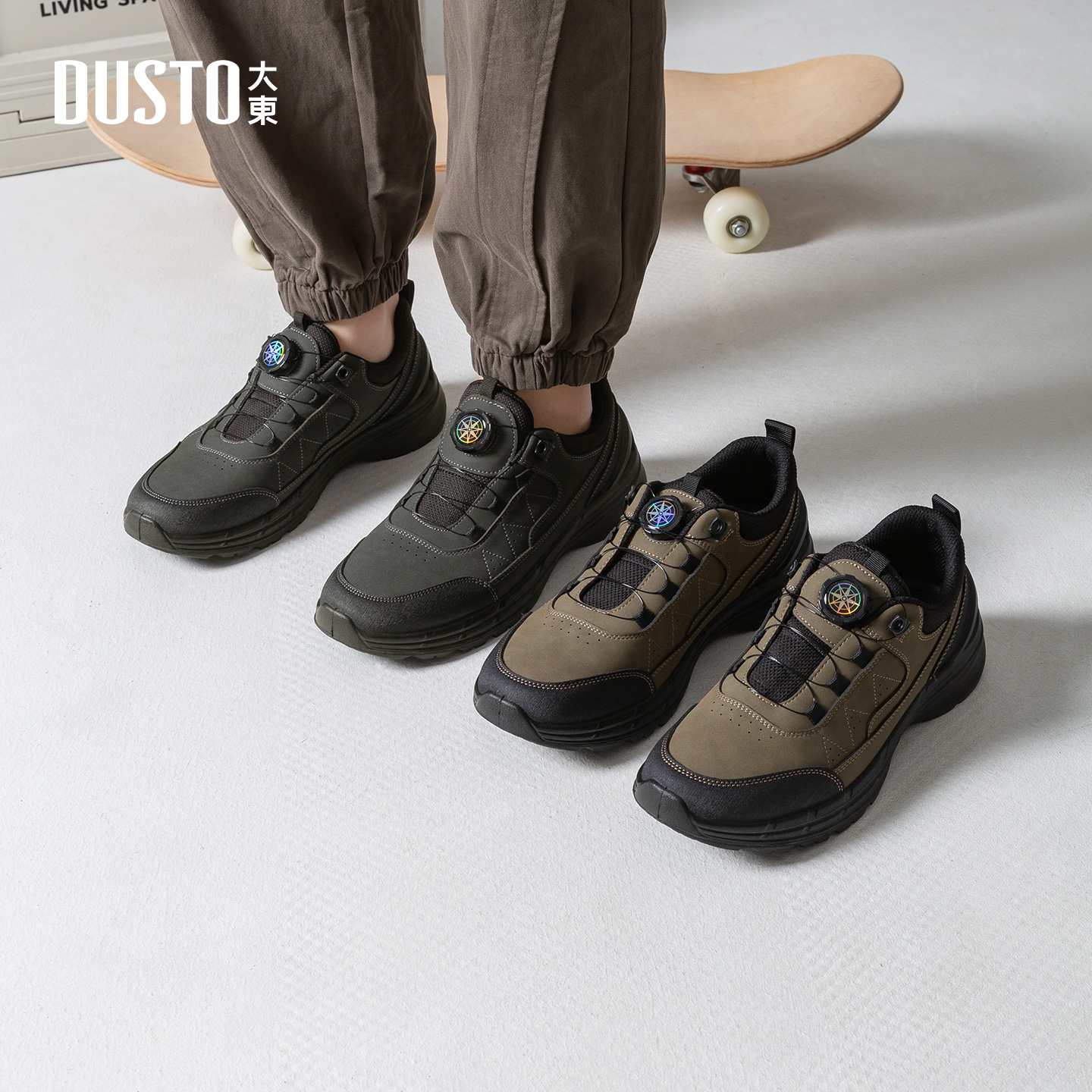 大东男鞋运动鞋平底中跟圆头厚底