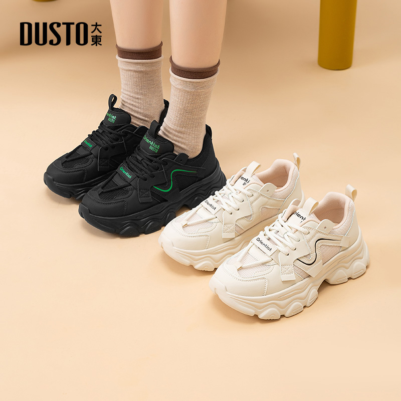 大东老爹鞋厚底高跟系带圆头运动