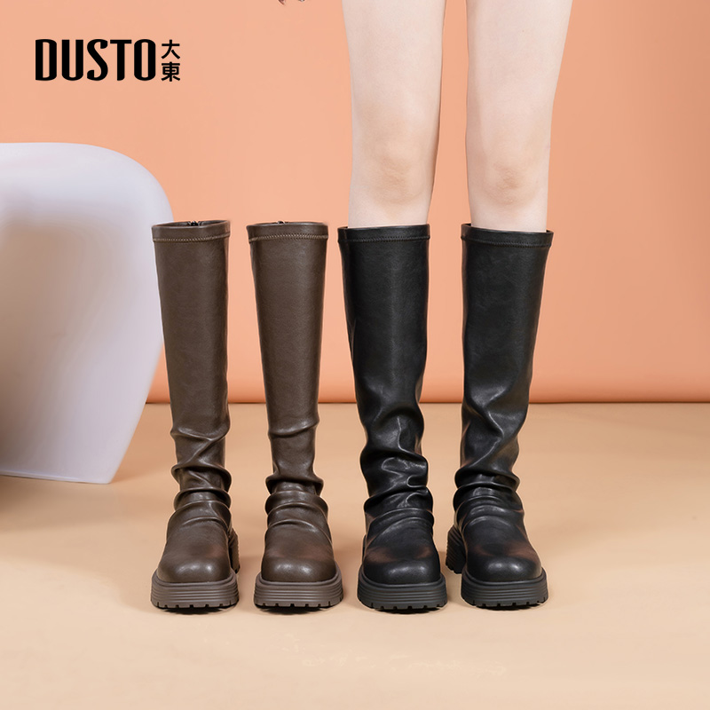 大东女鞋骑士靴瘦瘦靴长筒靴厚底