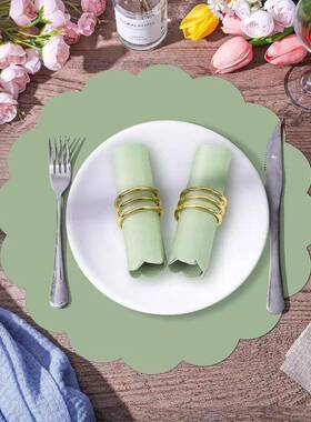 跨境亚马逊尾草绿色花卉纸餐垫方形波浪边一次性桌垫婚礼生日派对