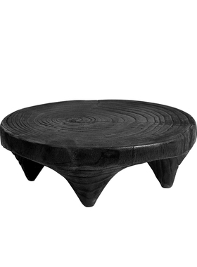 梵其炭烧木质现代侘寂风q圆形果盘托盘摆件样板间客厅茶几桌面软