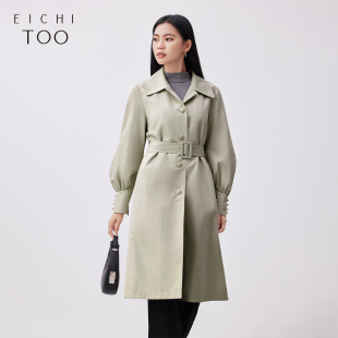 风衣外套 长款 爱居兔春季 小翻领腰带设计时尚
