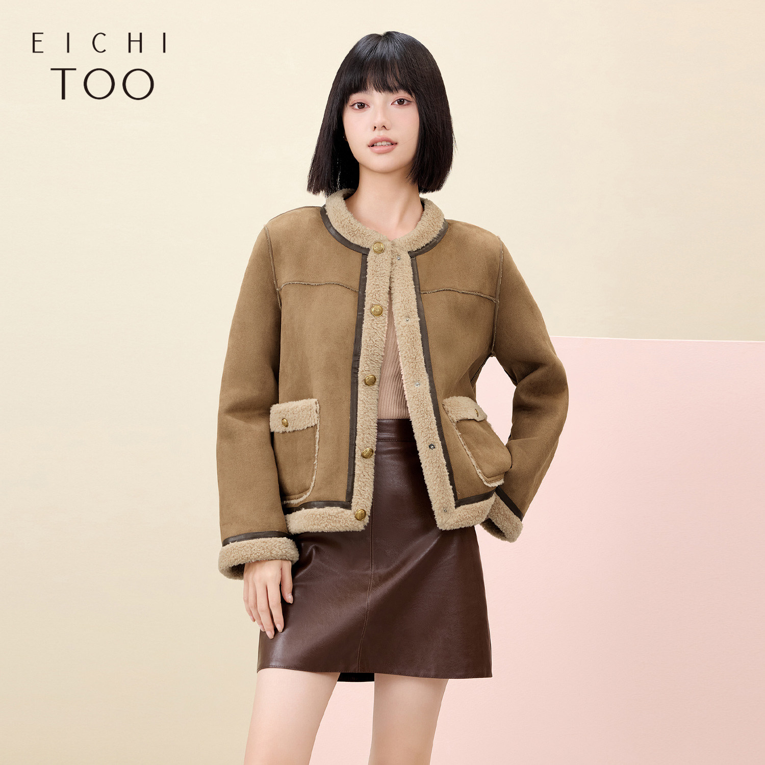 爱居兔机车风夹克女冬季绒美拉德风仿羊羔外套,女装/女士精品,短外套,淘宝优惠券,粉丝福利购,淘宝优惠卷