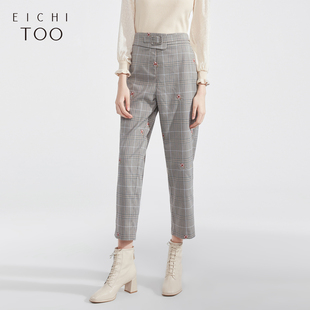裤 爱居兔休闲裤 街头风舒适面料休闲裤 格纹时尚 子女 女春季