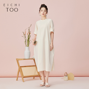 爱居兔夏季不对称设计感花苞廓形短袖连衣裙