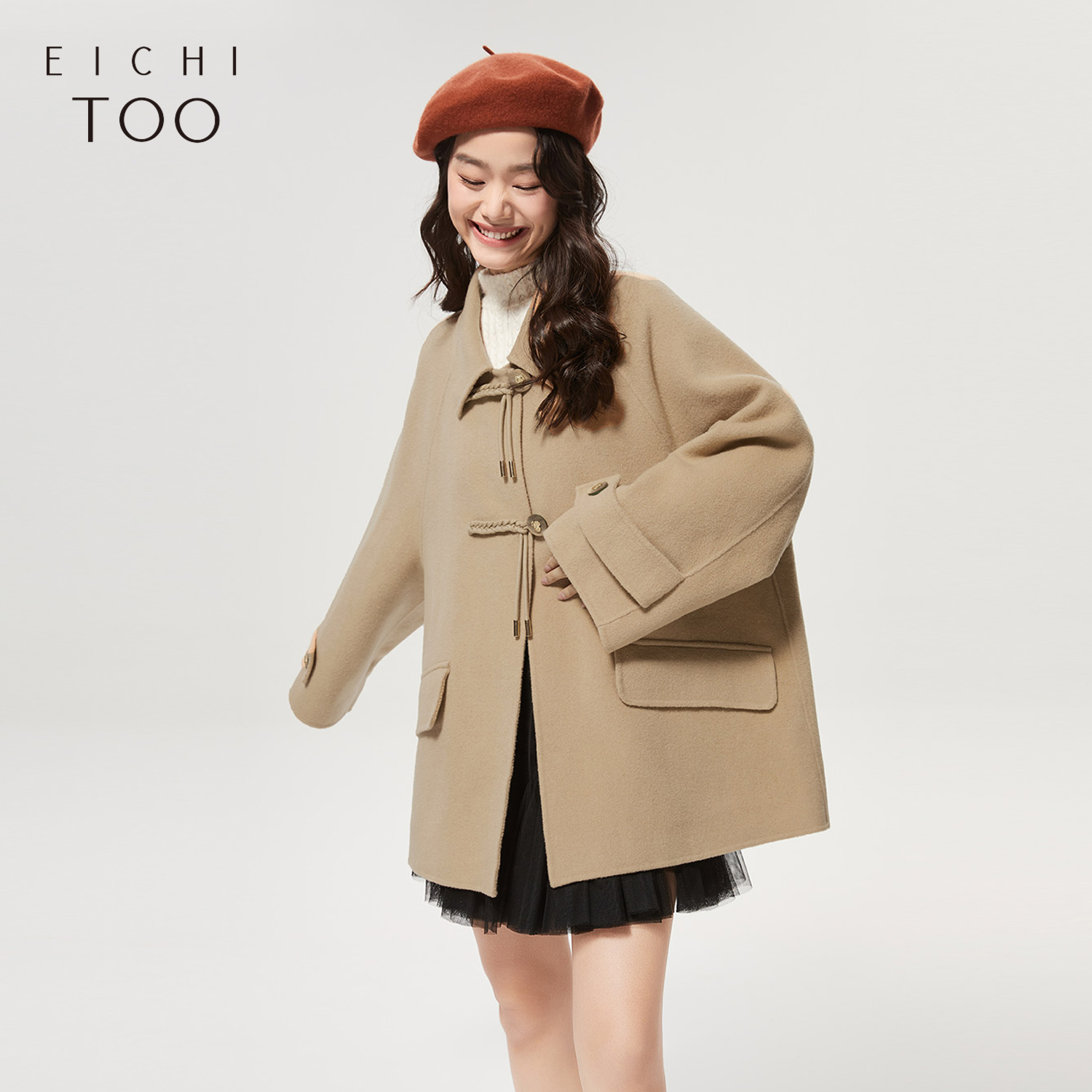 编织扣门襟 小翻领 保暖防风