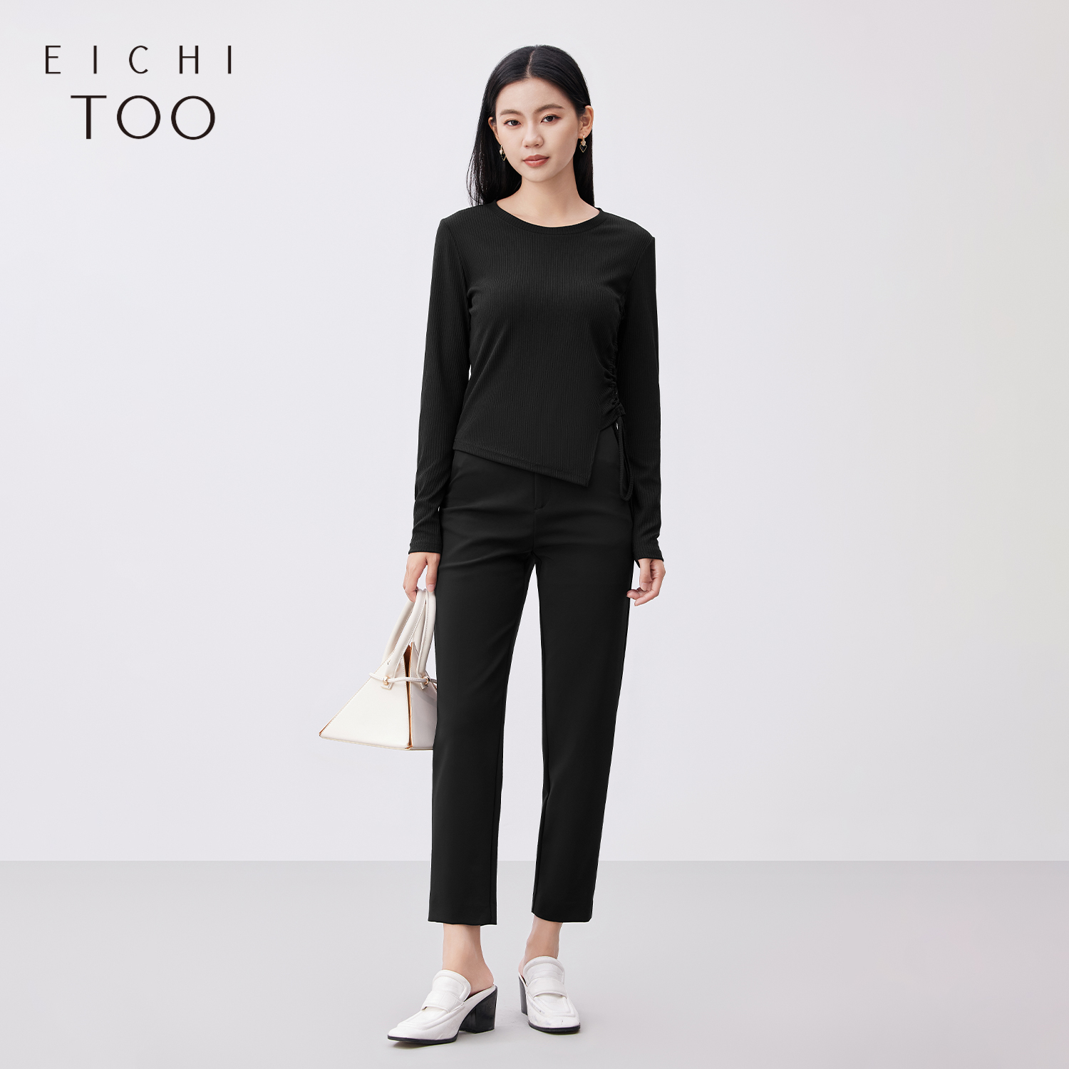 爱居兔春季纯色休闲裤基础简约通勤风小脚裤女