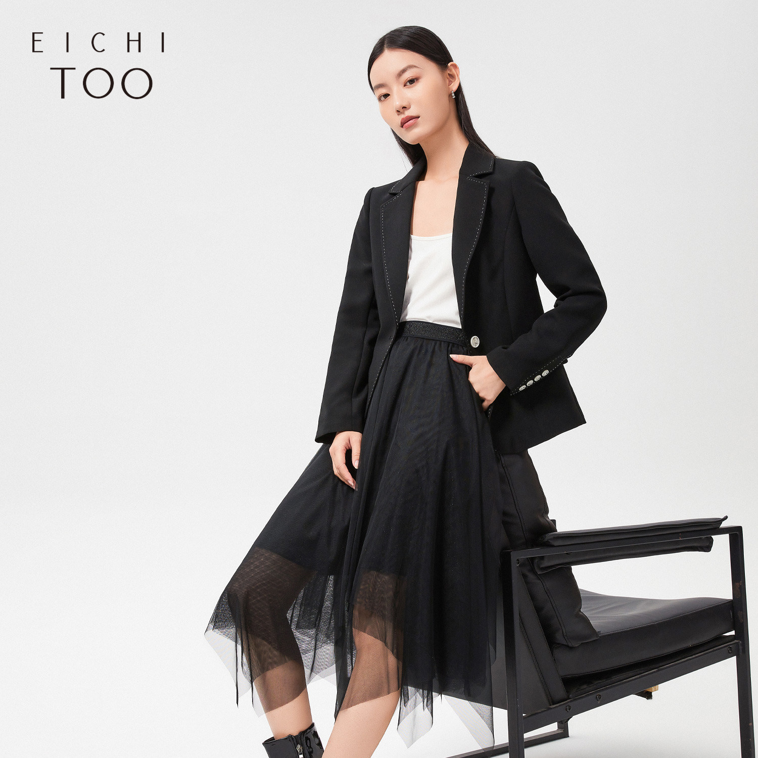 爱居兔西装裙子套装女春季办公室通勤西服搭配网纱半裙套装女,女装/女士精品,时尚套装,淘宝优惠券,粉丝福利购,淘宝优惠卷