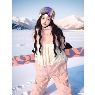 卡盛粉色滑雪服套装女2026新款秋冬户外防风防水冲锋衣款雪服外套