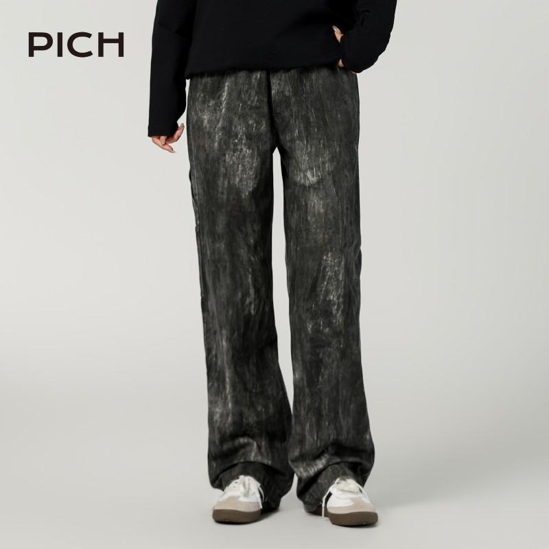 PICH 废土风休闲裤女低腰裤做旧宽松时尚竹筒裤2024秋冬新款
