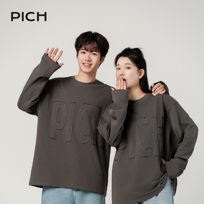 PICH logo圆领长袖T恤男女同款纯棉T恤宽松廓形内搭时尚潮流长t袖