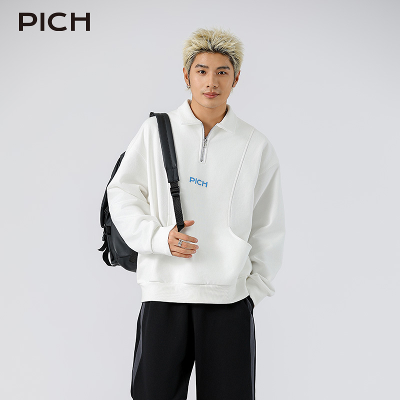 长袖半拉链卫衣刺绣针织卫衣外套