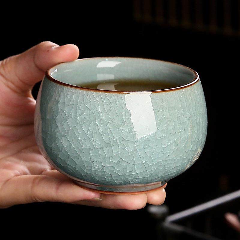 汝窑冰花主人杯单杯开片围炉煮茶茶杯陶瓷品茗杯功夫茶具茶盏家用,餐饮具,茶杯,淘宝优惠券,粉丝福利购,淘宝优惠卷