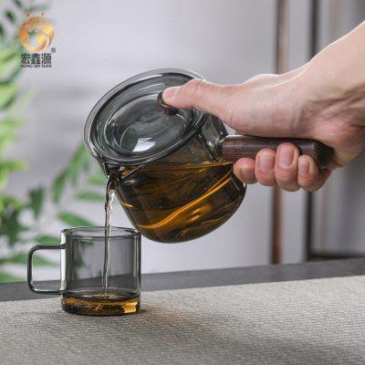 宏鑫源品牌优质加厚耐高温透黑 玻璃茶具 花茶壶 礼盒装