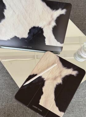 奶牛毛绒图案mac壳平面毛绒苹果MacBook笔记本保护壳华为电脑壳