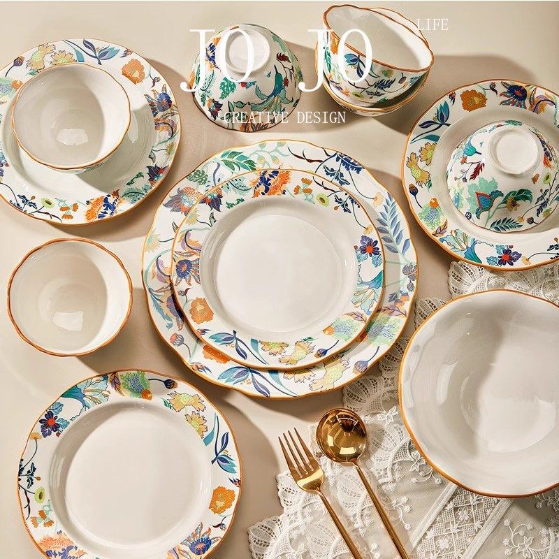 JOJO碗碟套装新款轻奢中式家用碗盘子新居碗筷高级感Y餐具礼盒乔,餐饮具,餐具瓷器套装,淘宝优惠券,粉丝福利购,淘宝优惠卷