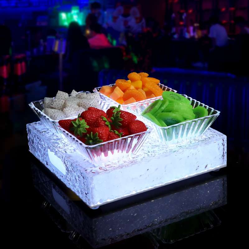 亚克力LED发光小吃盘子拼盘酒吧KTV专用水果盘架创意四六格果盘碟