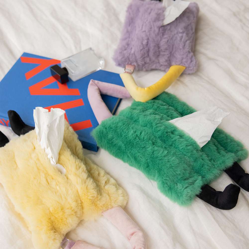 毛呼呼小怪物抽纸袋 悬挂INS兔毛毛纸巾包 车载纸巾盒 手提纸巾袋