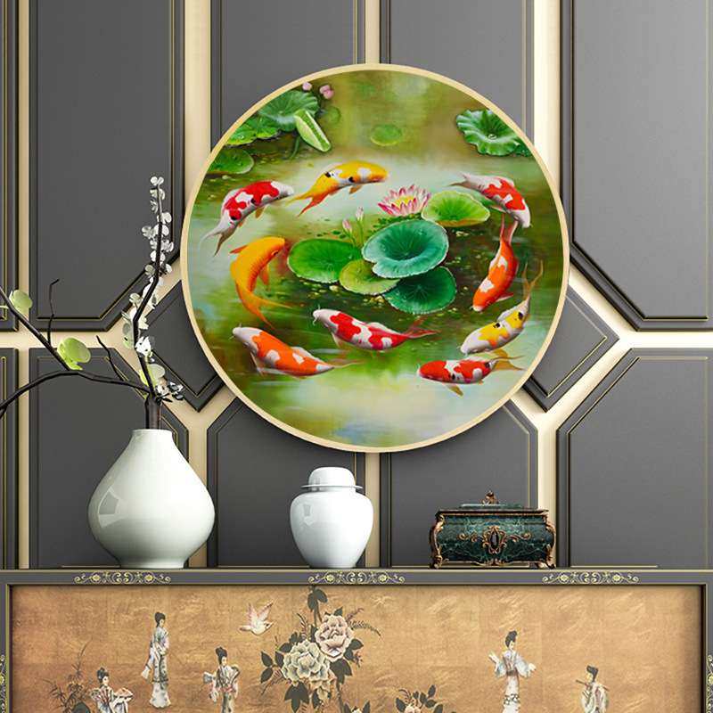 2019年新款钻石画九鱼图圆形满钻十字绣水晶手工自己水晶年年有余,居家布艺,十字绣套件,淘宝优惠券,粉丝福利购,淘宝优惠卷